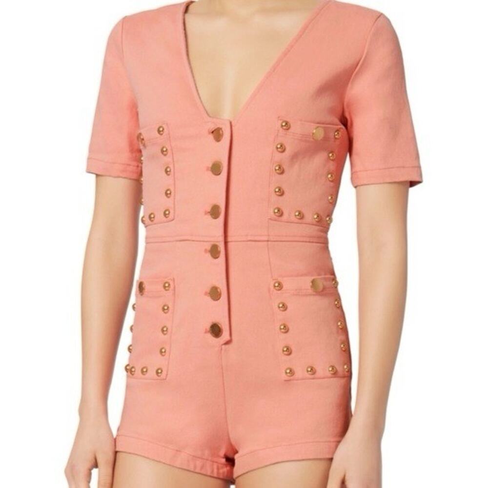 Alice McCall Salmon All Day All Night Studded Denim Playsuit Romper Size 10